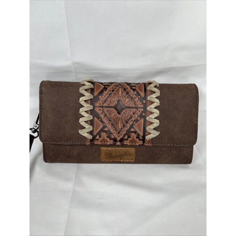 Wrangler Boot Barn Braided Zip Wallet Wristlet Brown Aztec Faux Leather